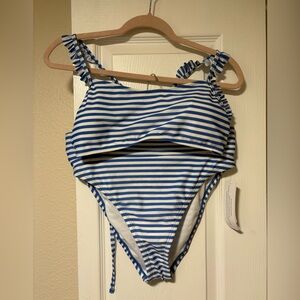 Blue and white striped bathing suit set size XL